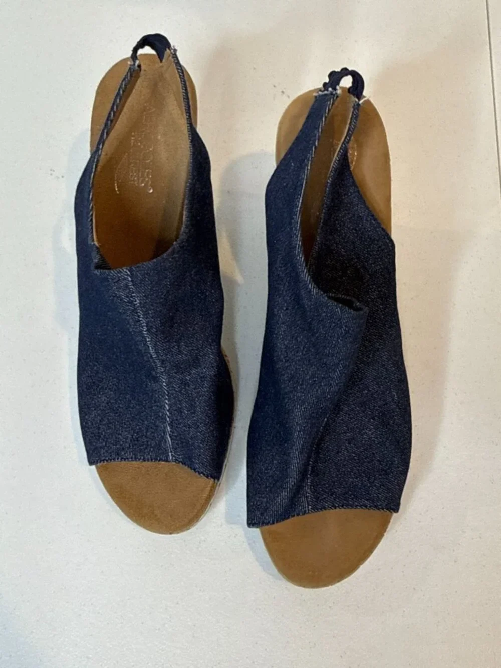 Aerosoles World Traveler Denim Peep Toe Wedge Sandals Size 12M
